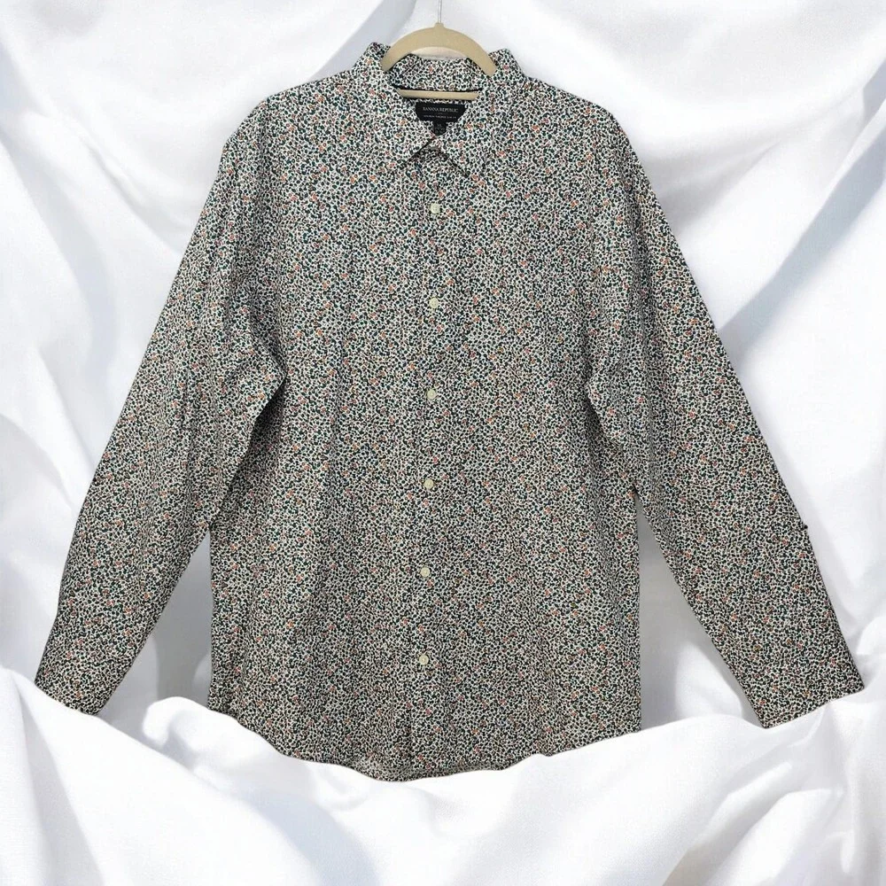 Banana Republic Shirt Men Size XL Floral Non Iron Cotton Slim Fit Casual 17-17.5
